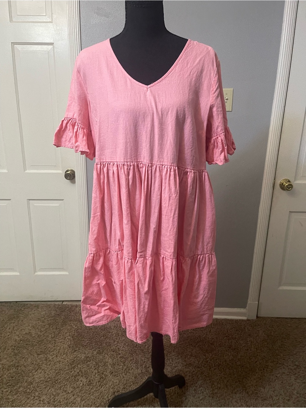 Coral cotton v neck dress